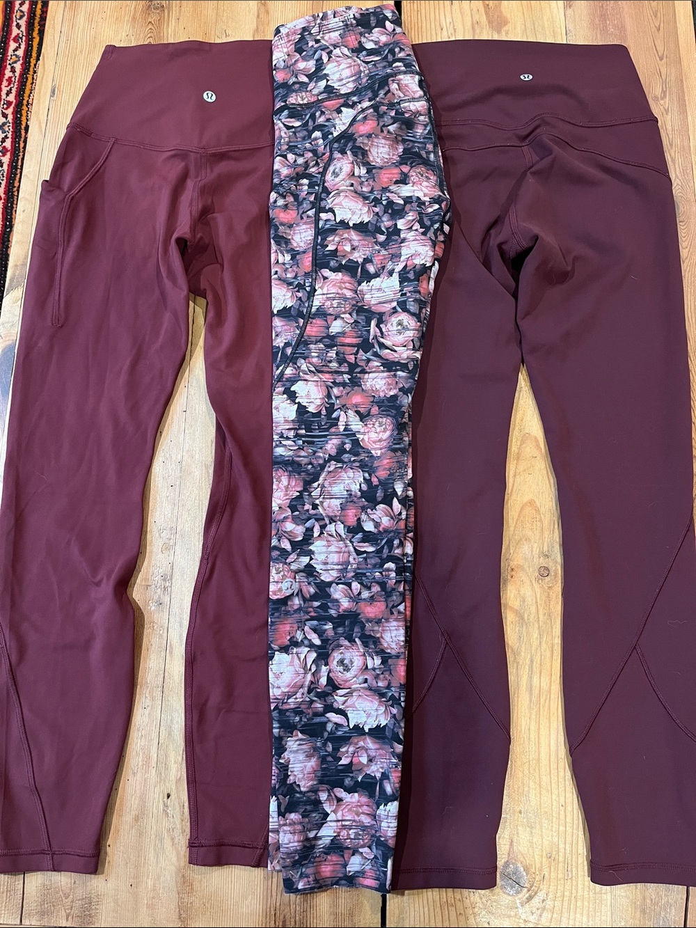 Set/3 LULULEMON 4 Leggings! Black Cherry Burgundy Floral